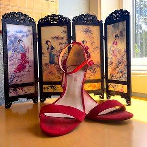 Nine West Red suede heeled sandal.